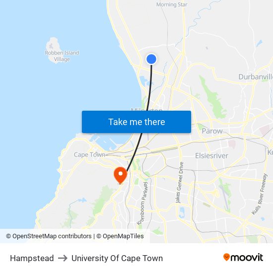 Hampstead to University Of Cape Town map