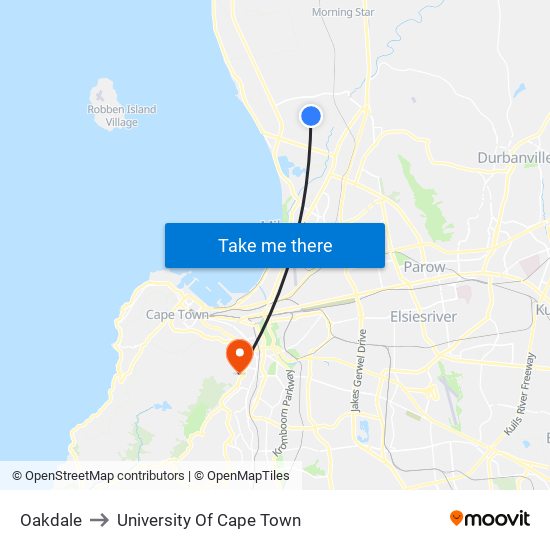 Oakdale to University Of Cape Town map