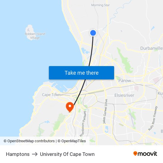 Hamptons to University Of Cape Town map