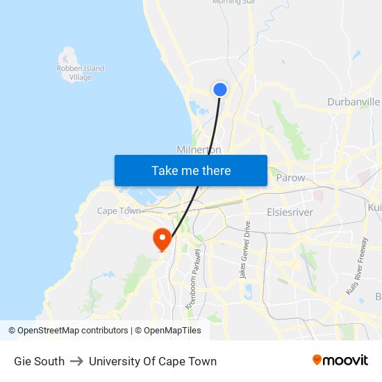 Gie South to University Of Cape Town map