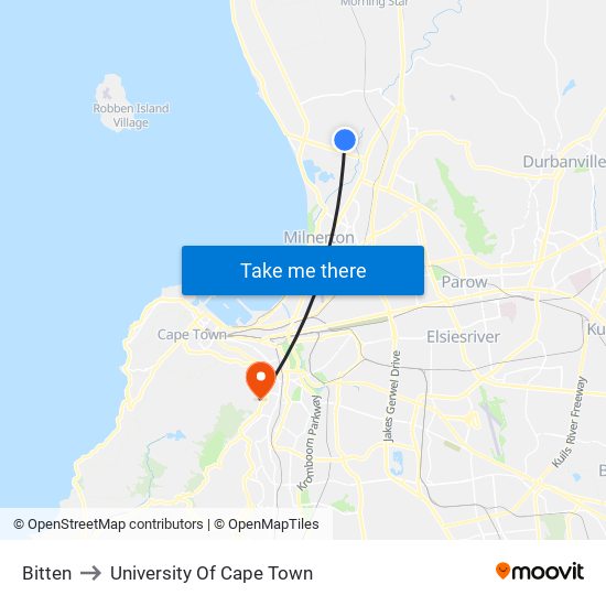 Bitten to University Of Cape Town map