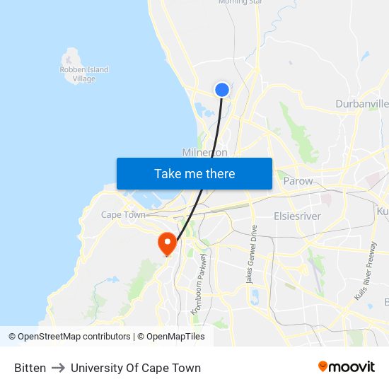 Bitten to University Of Cape Town map