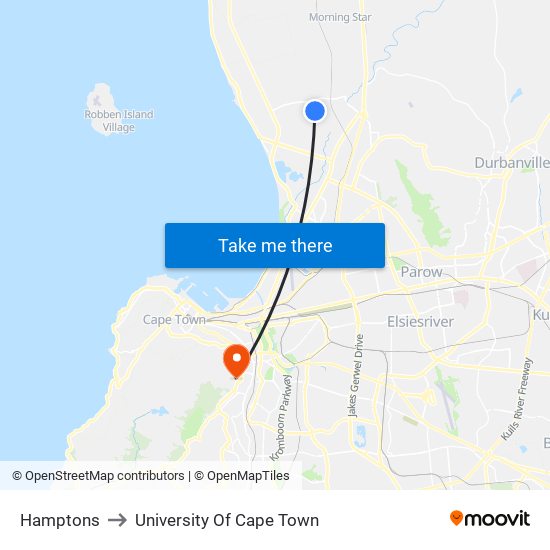 Hamptons to University Of Cape Town map