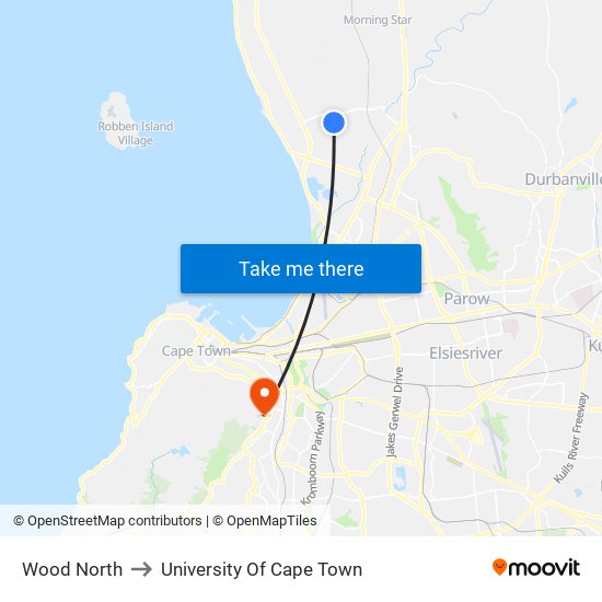 Wood North to University Of Cape Town map