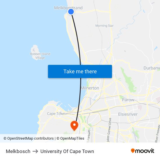 Melkbosch to University Of Cape Town map