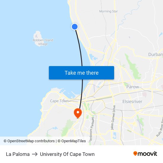 La Paloma to University Of Cape Town map