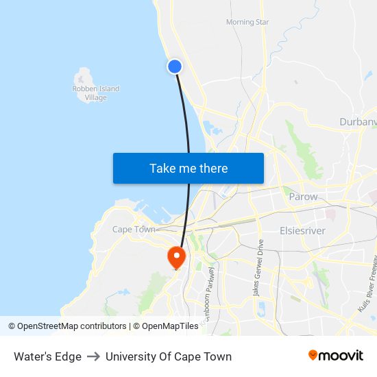 Water's Edge to University Of Cape Town map