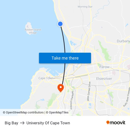 Big Bay to University Of Cape Town map