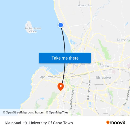 Kleinbaai to University Of Cape Town map