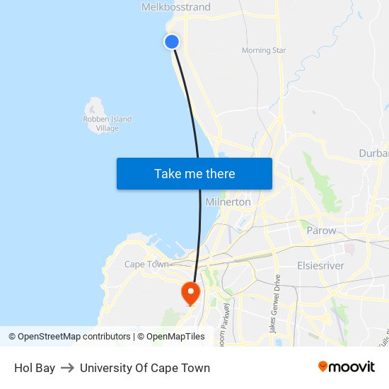 Hol Bay to University Of Cape Town map