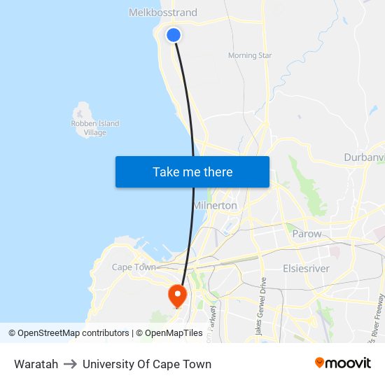 Waratah to University Of Cape Town map
