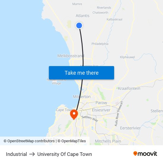 Industrial to University Of Cape Town map