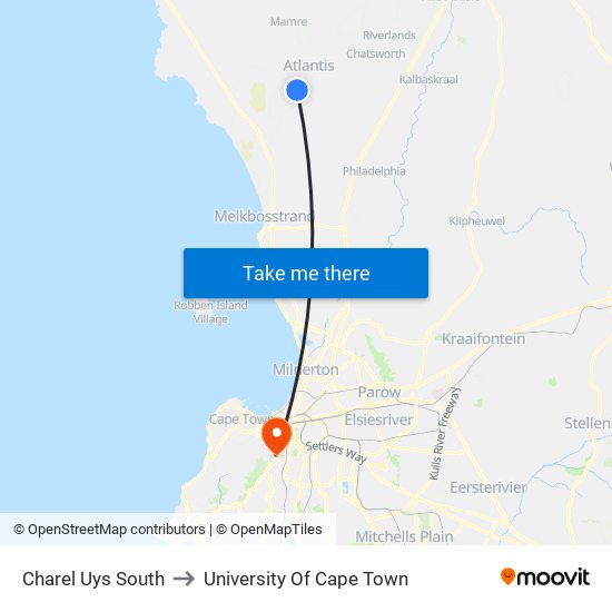 Charel Uys South to University Of Cape Town map