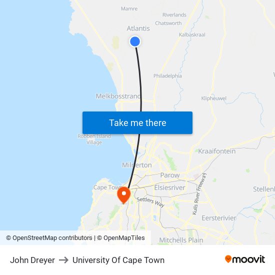 John Dreyer to University Of Cape Town map