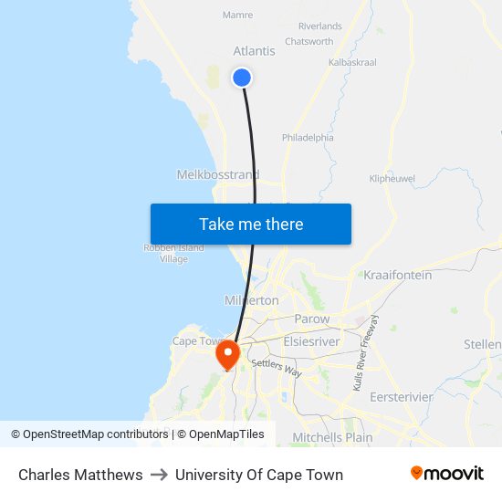 Charles Matthews to University Of Cape Town map