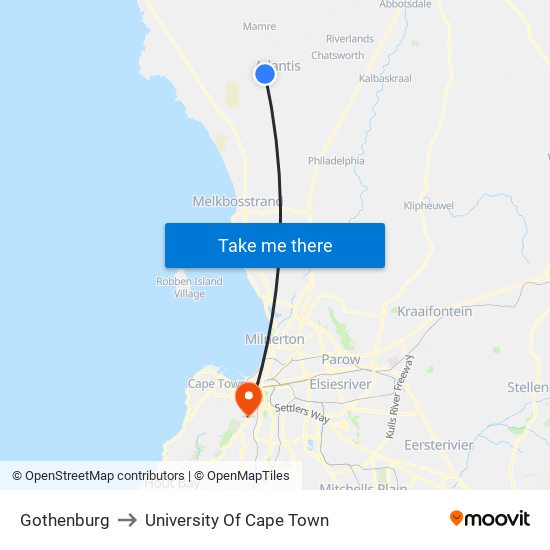 Gothenburg to University Of Cape Town map