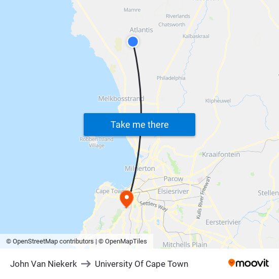 John Van Niekerk to University Of Cape Town map