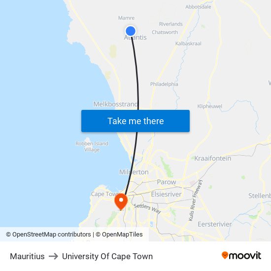 Mauritius to University Of Cape Town map