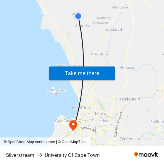 Silverstream to University Of Cape Town map