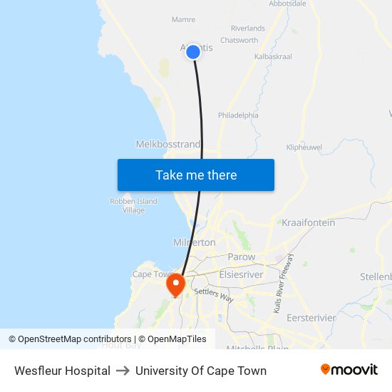 Wesfleur Hospital to University Of Cape Town map