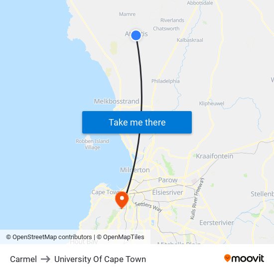Carmel to University Of Cape Town map