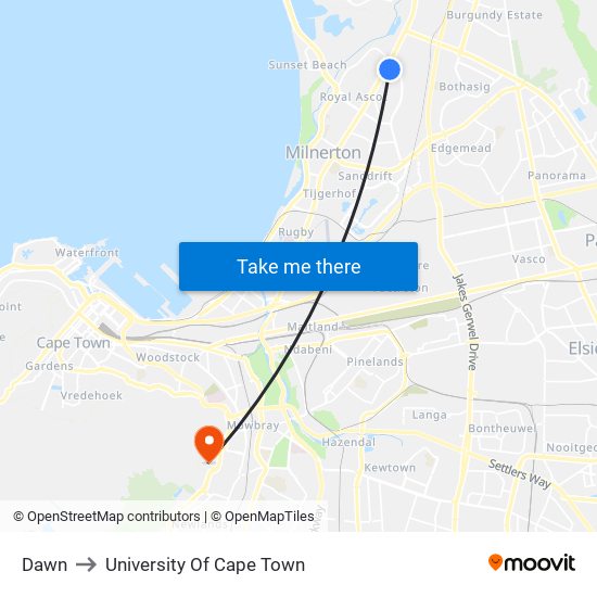 Dawn to University Of Cape Town map