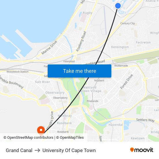 Grand Canal to University Of Cape Town map