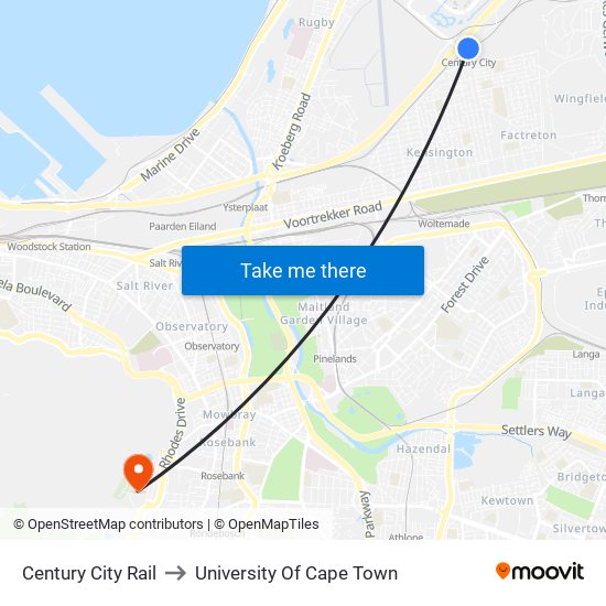Century City Rail to University Of Cape Town map
