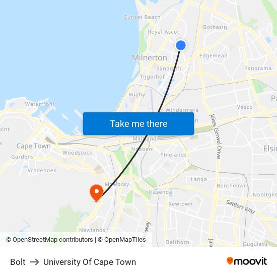 Bolt to University Of Cape Town map