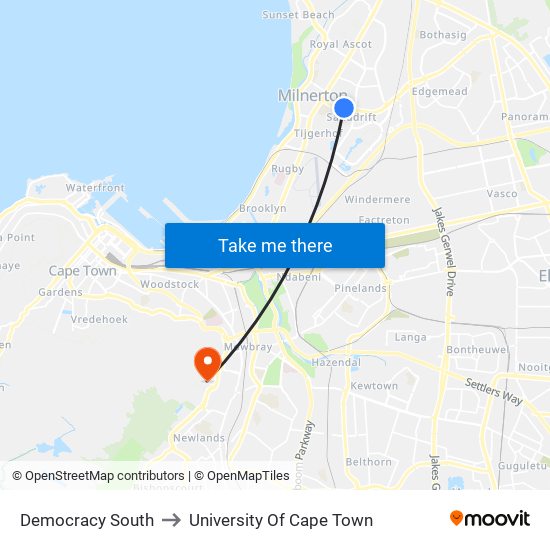 Democracy South to University Of Cape Town map