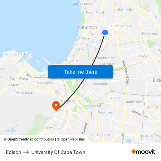 Edison to University Of Cape Town map