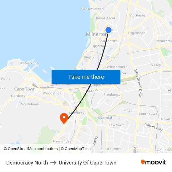 Democracy North to University Of Cape Town map