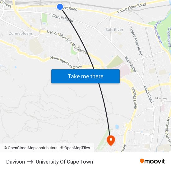 Davison to University Of Cape Town map