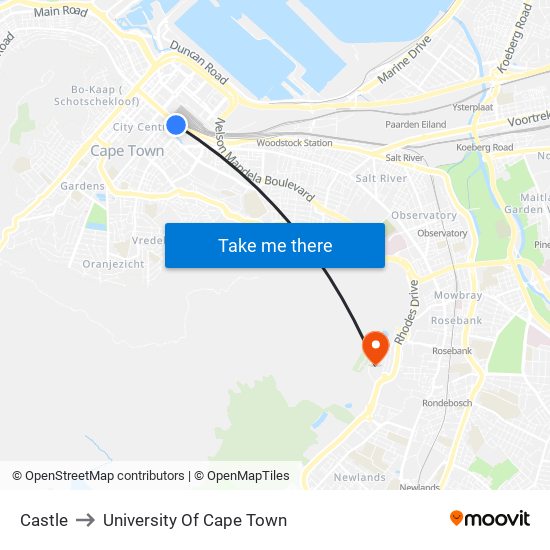 Castle to University Of Cape Town map