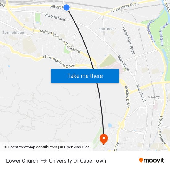 Lower Church to University Of Cape Town map