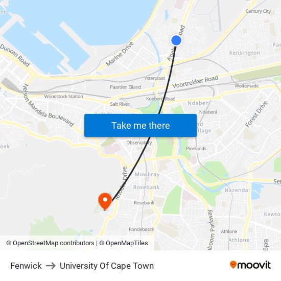 Fenwick to University Of Cape Town map