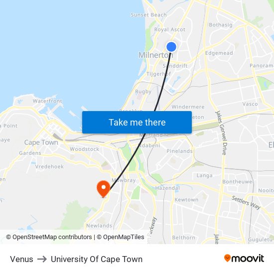 Venus to University Of Cape Town map