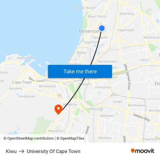 Kiwu to University Of Cape Town map