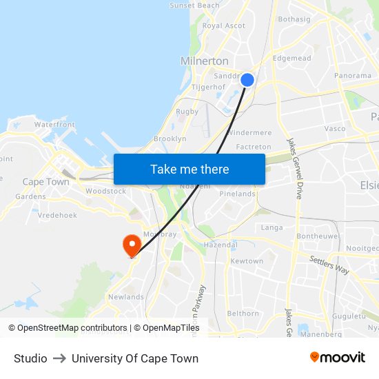 Studio to University Of Cape Town map