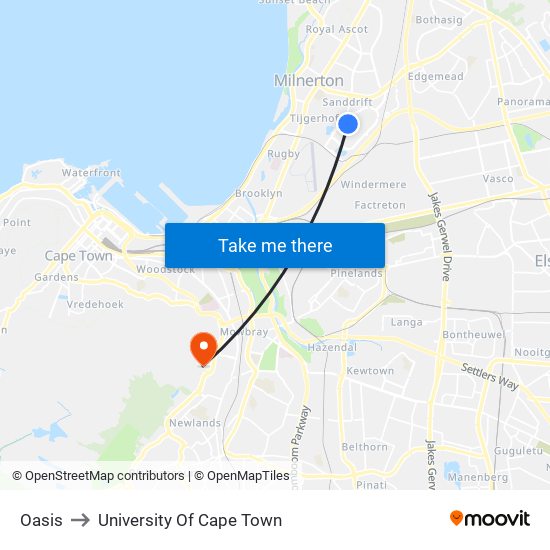 Oasis to University Of Cape Town map