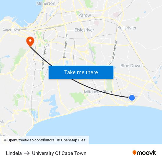 Lindela to University Of Cape Town map