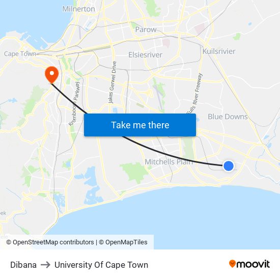 Dibana to University Of Cape Town map