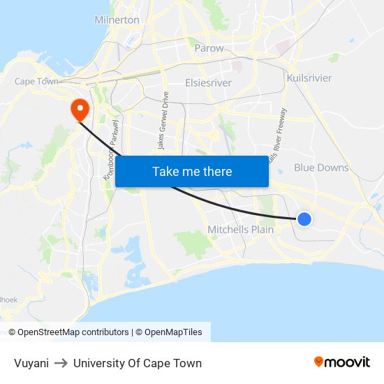 Vuyani to University Of Cape Town map