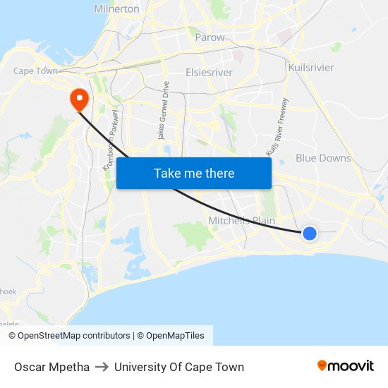 Oscar Mpetha to University Of Cape Town map