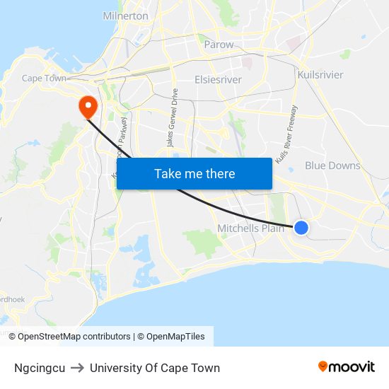 Ngcingcu to University Of Cape Town map