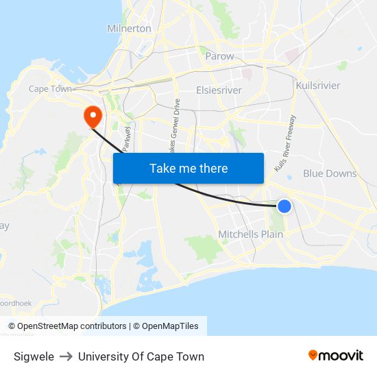 Sigwele to University Of Cape Town map