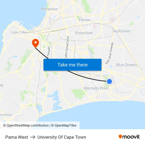 Pama West to University Of Cape Town map