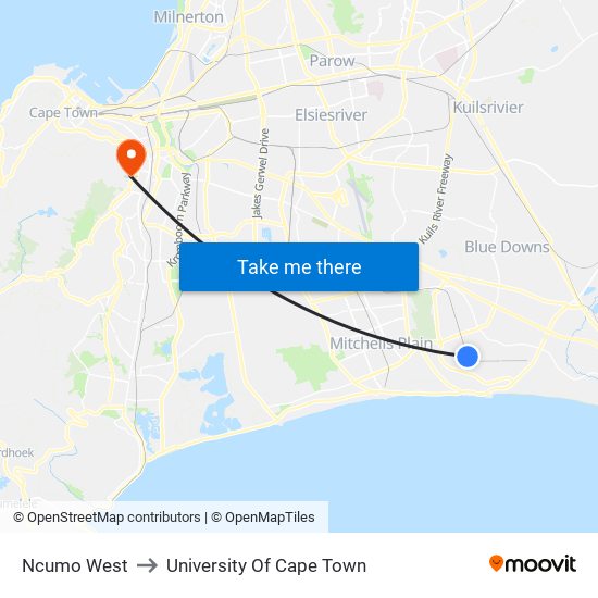 Ncumo West to University Of Cape Town map