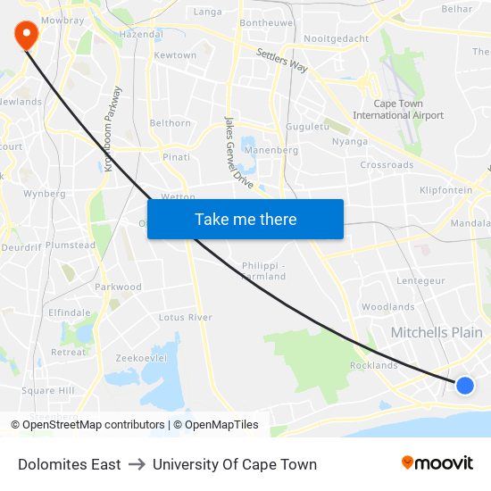 Dolomites East to University Of Cape Town map