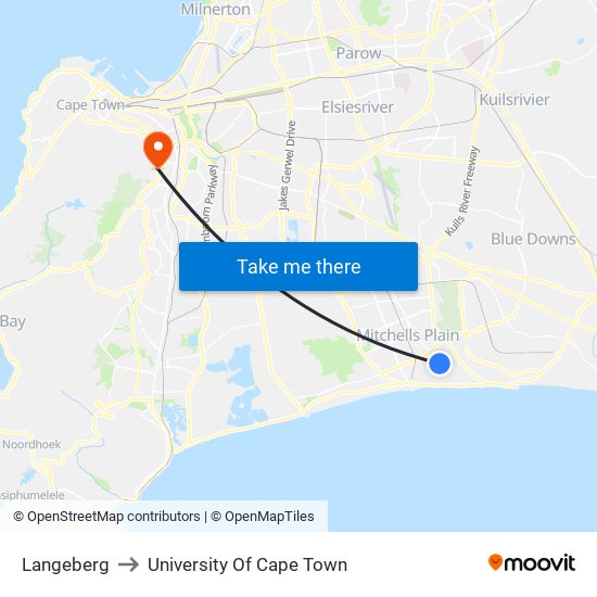 Langeberg to University Of Cape Town map